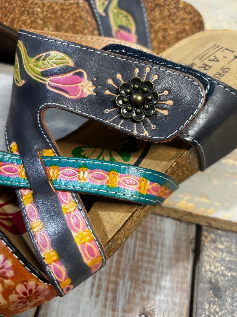 NWOB [L'Artiste] Slip On < Swan > Open Toe Platform Slide Leather Wedges | 8.5 - Picture 8 of 13
